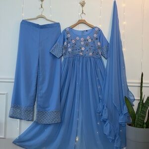 Elegant Blue Embroidered Dress Set